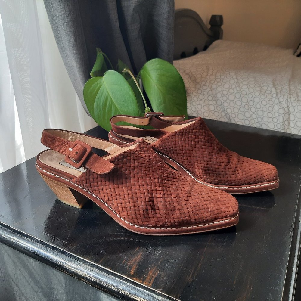 Via Spiga Woven Suede Mule in Cognac Sz 8